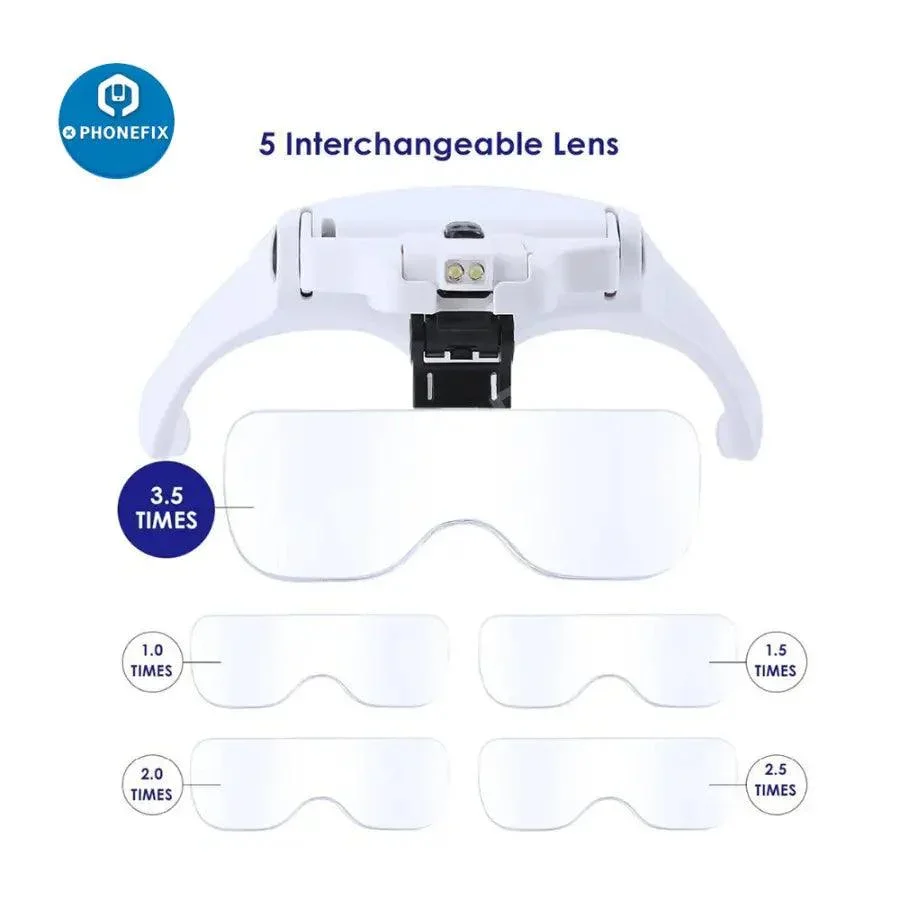 1.0X-3.5X Adjustable Lens Loupe Headband LED Magnifying Glasses - Image 2