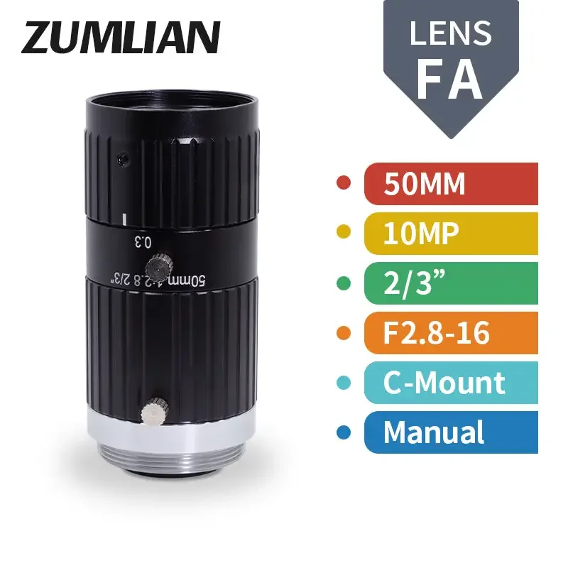 10MP 8mm-50mm Manual C-mount F2.8-16 2/3" FA Prime Lens - Image 6