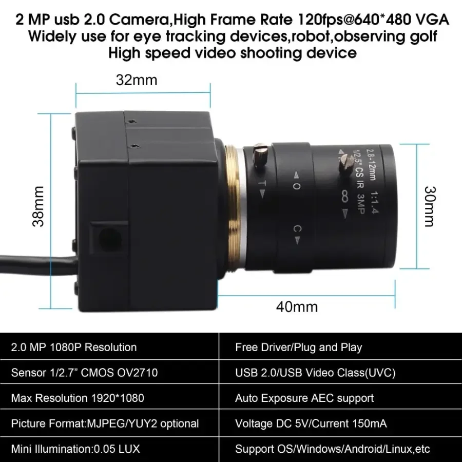 120fps Industrial Usb Camera Full Hd USB Webcam with Varifocal Lens - Image 12