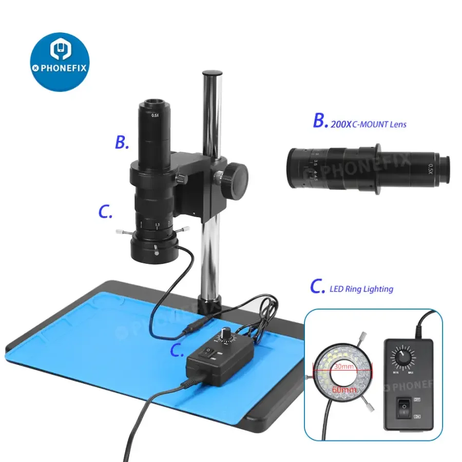 13MP HDMI VGA Digital Video Camera Microscope Set For PCB Repair - Image 3