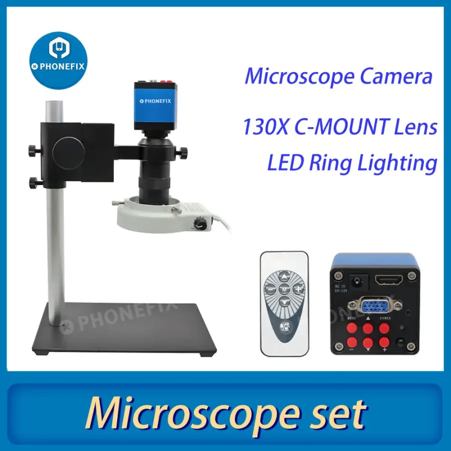 13MP HDMI VGA Industrial Camera Microscope Set 130X Lens 40 LED Lights - Image 5