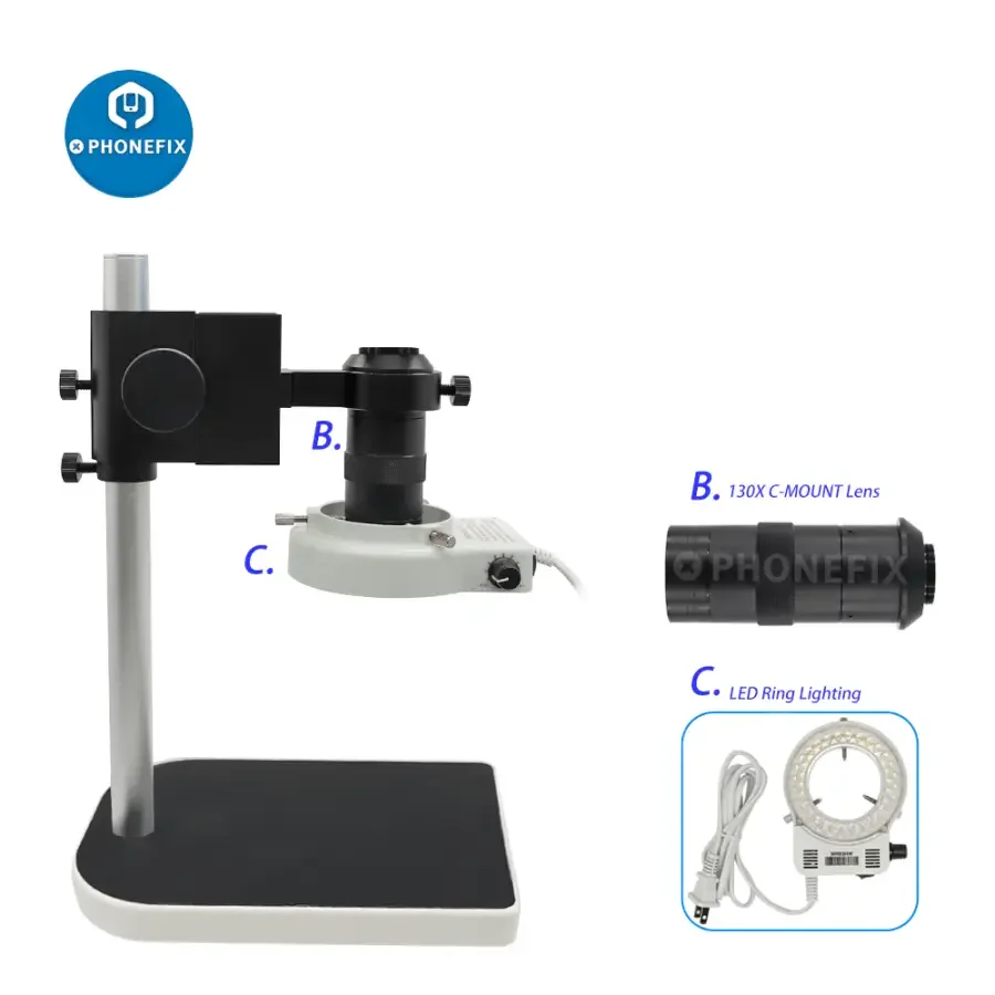 13MP HDMI VGA Industrial Camera Microscope Set 130X Lens 40 LED Lights - Image 7