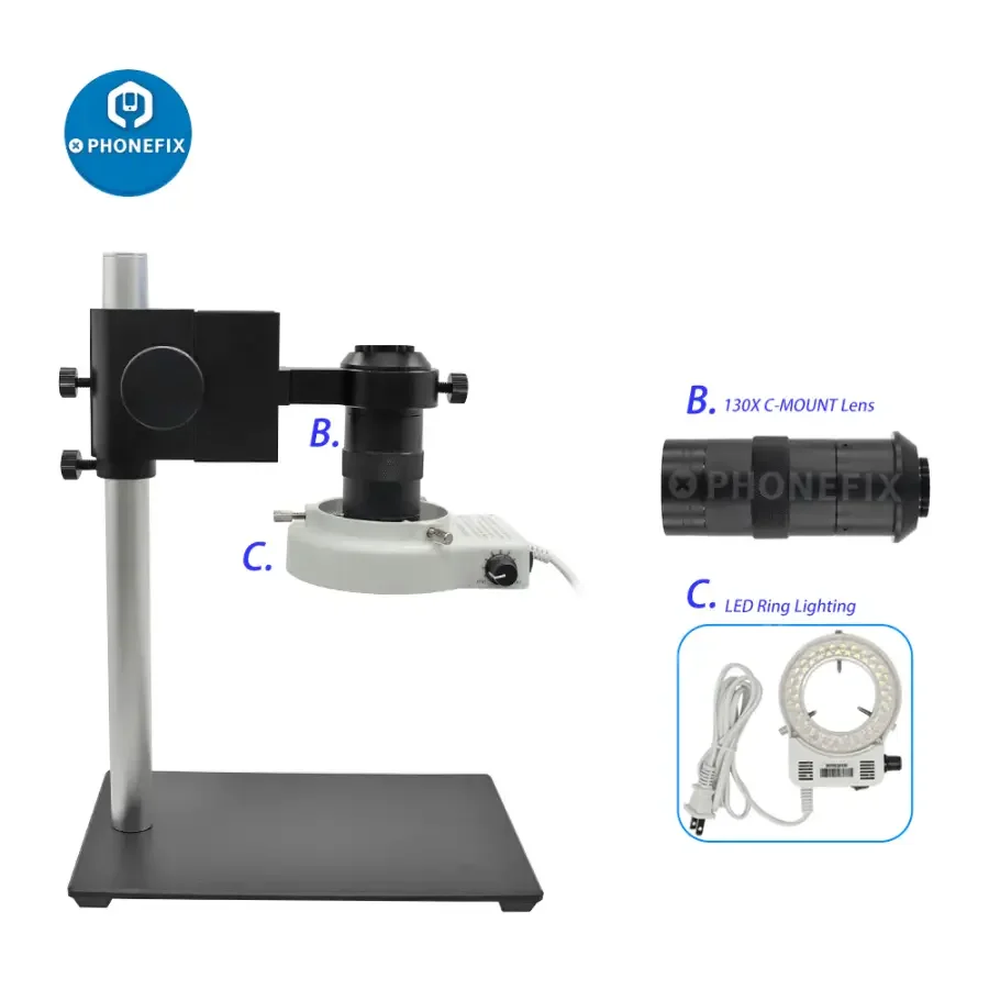13MP HDMI VGA Industrial Camera Microscope Set 130X Lens 40 LED Lights - Image 8