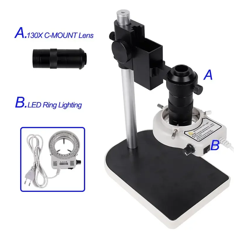 13MP HDMI VGA Industrial Microscope Camera C Mount Lens Ring Light Lamp - Image 12