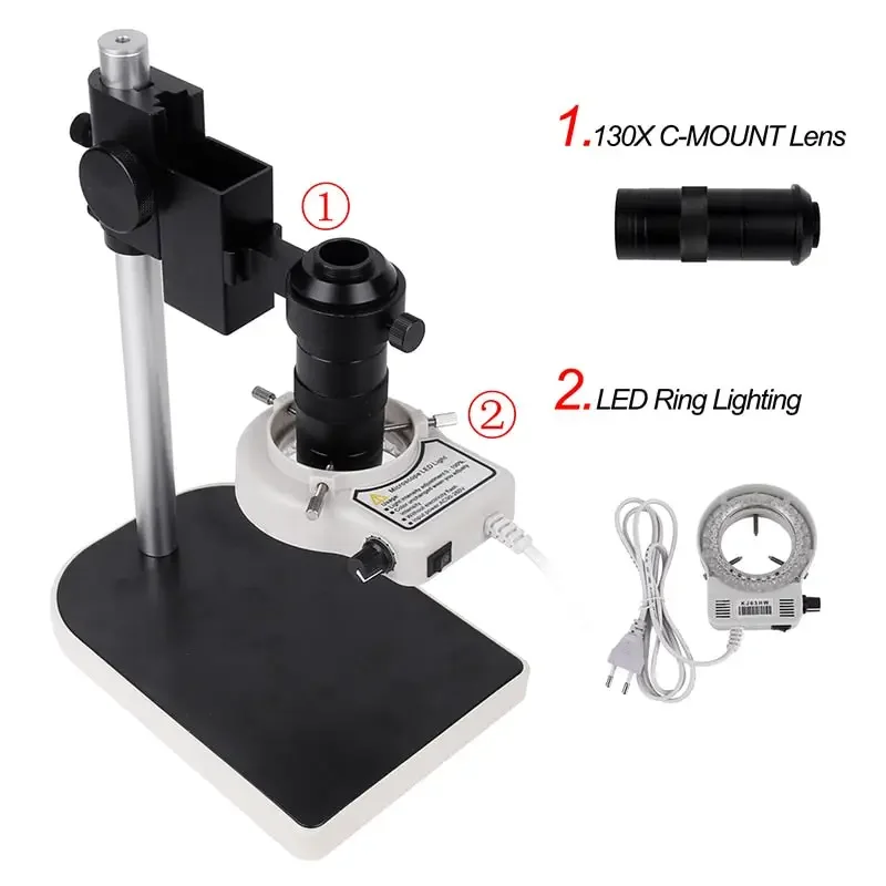 13MP HDMI VGA Industrial Microscope Camera C Mount Lens Ring Light Lamp - Image 27