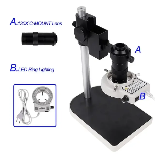 13MP HDMI VGA Industrial Microscope Camera C Mount Lens Ring Light Lamp - Image 28