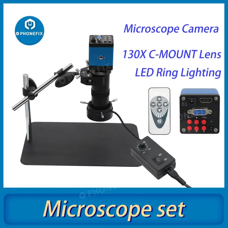 13MP Industrial Camera 130X Lens 40 LED Light Super Clamp Microscope Set - Image 3