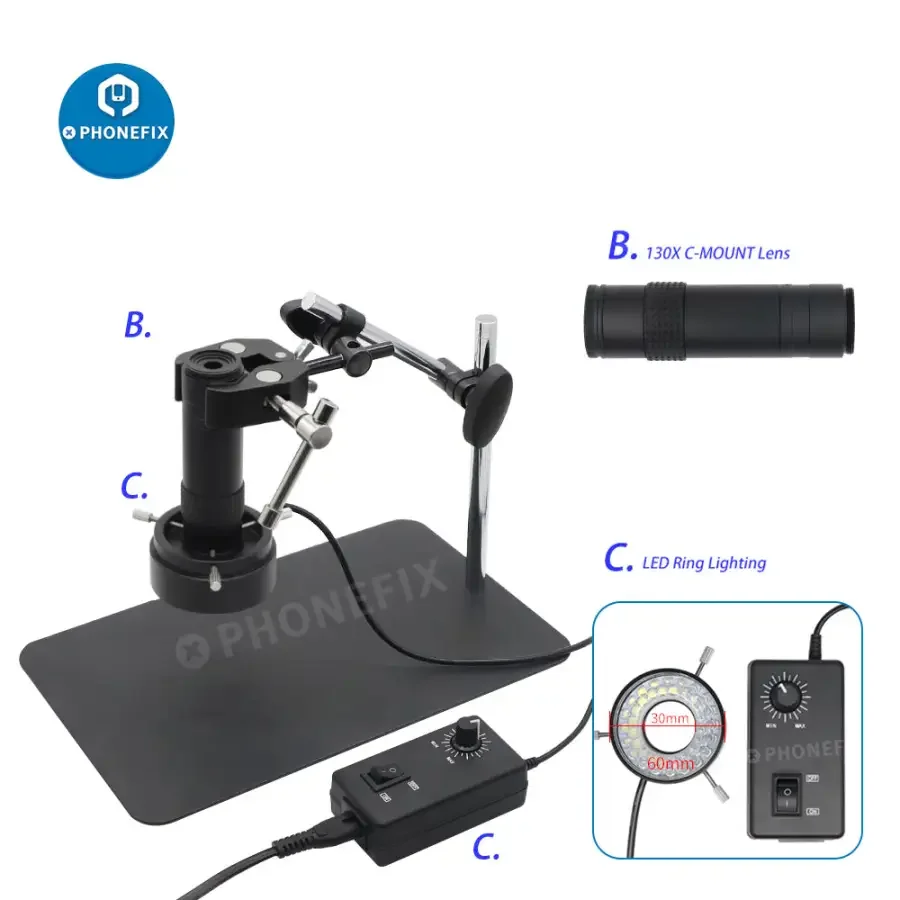 13MP Industrial Camera Magic Arm 130X Lens Super Clamp Microscope Set - Image 8