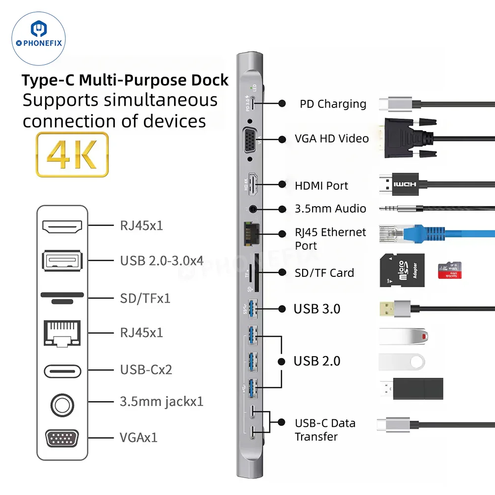 14 In 1 Type-C Docking Station PD Fast Charging For MacBook Laptop - Image 4