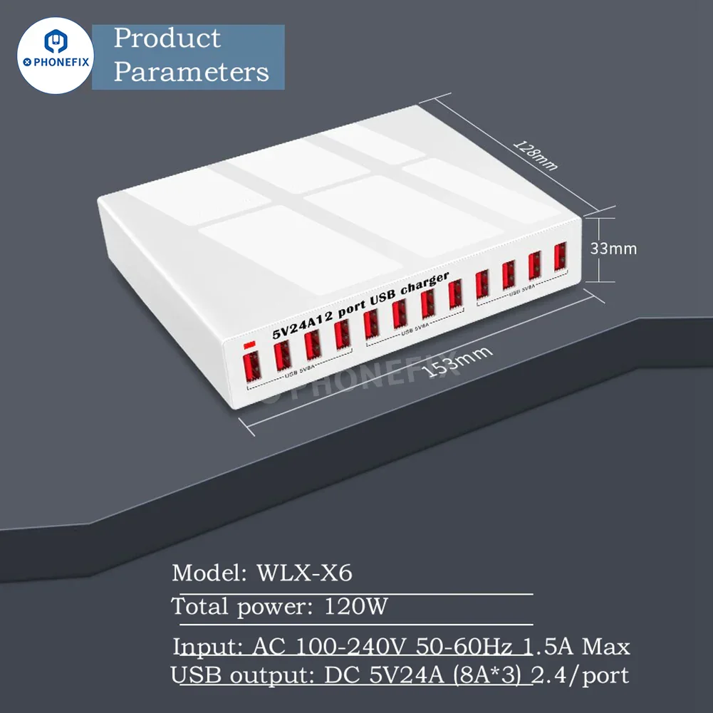 150W 12-Port USB Charger For iPhone iPad Fast Charging Station - Image 5