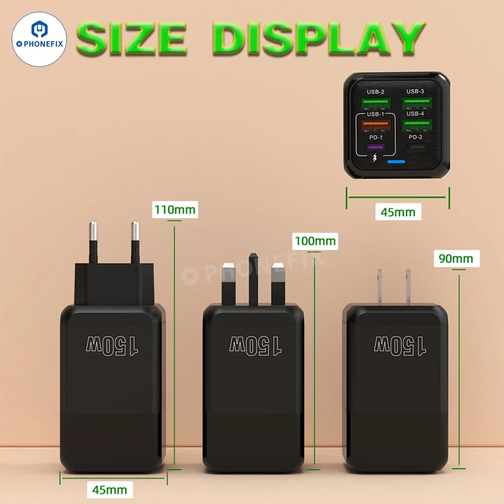 150W Multi Port Fast Charger Adapter Portable Travel USB Charger - Image 10