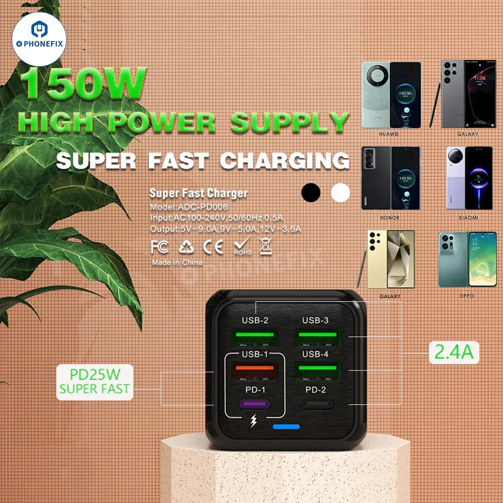 150W Multi Port Fast Charger Adapter Portable Travel USB Charger - Image 3