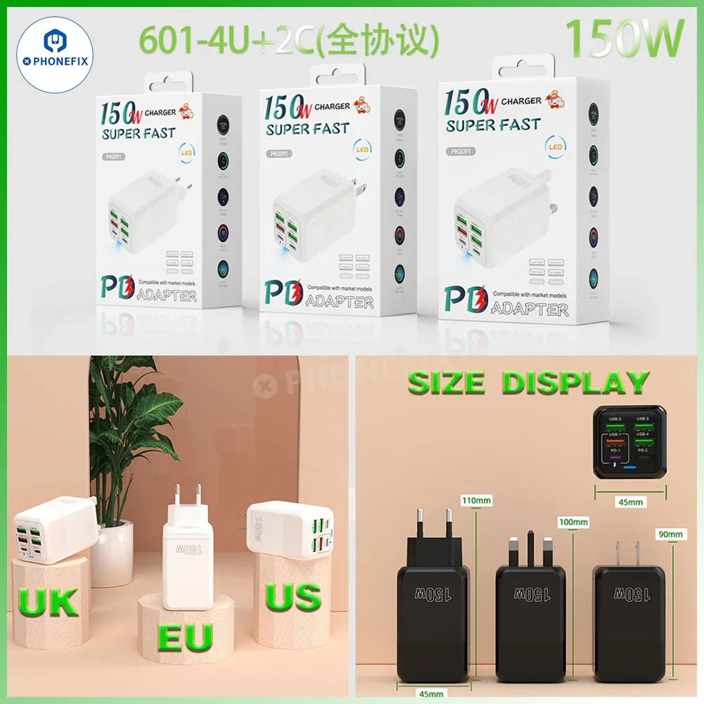 150W Multi Port Fast Charger Adapter Portable Travel USB Charger - Image 6