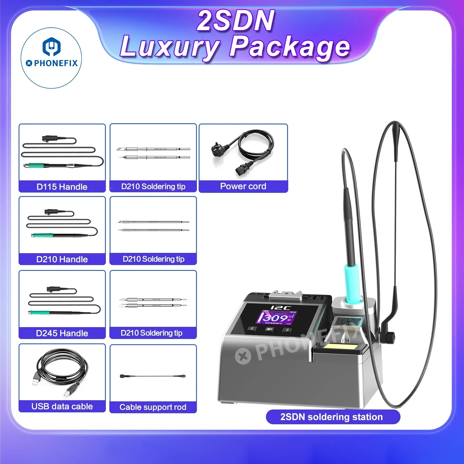 180W 110-250V i2C 2SDN Soldering Station With T115 T210 T245 Handle - Image 2