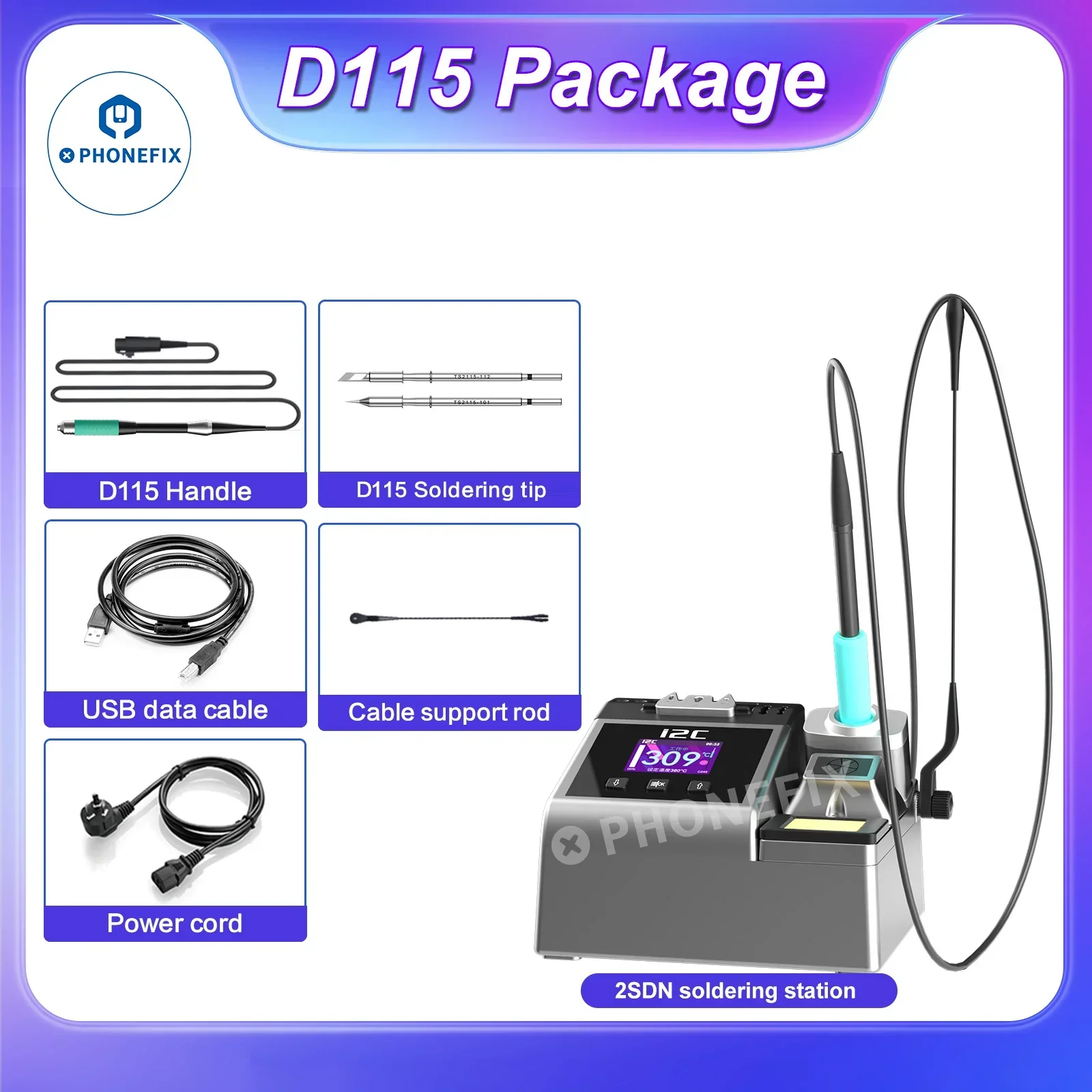 180W 110-250V i2C 2SDN Soldering Station With T115 T210 T245 Handle - Image 4