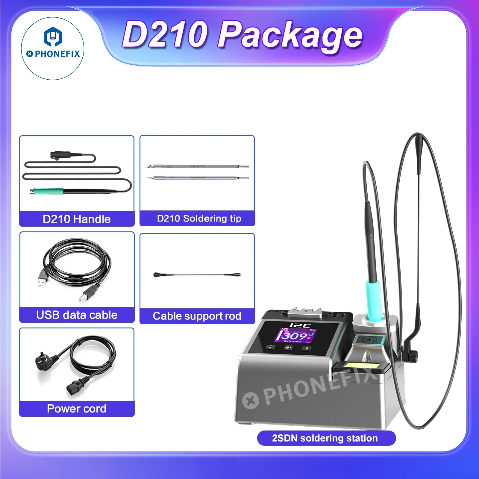 180W 110-250V i2C 2SDN Soldering Station With T115 T210 T245 Handle - Image 5