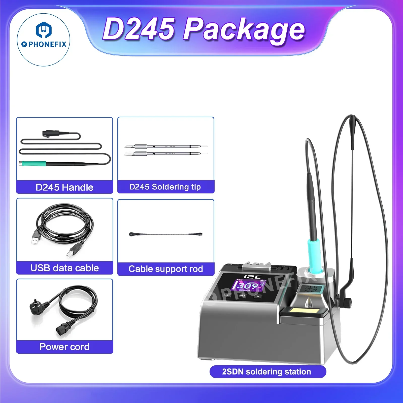 180W 110-250V i2C 2SDN Soldering Station With T115 T210 T245 Handle - Image 6