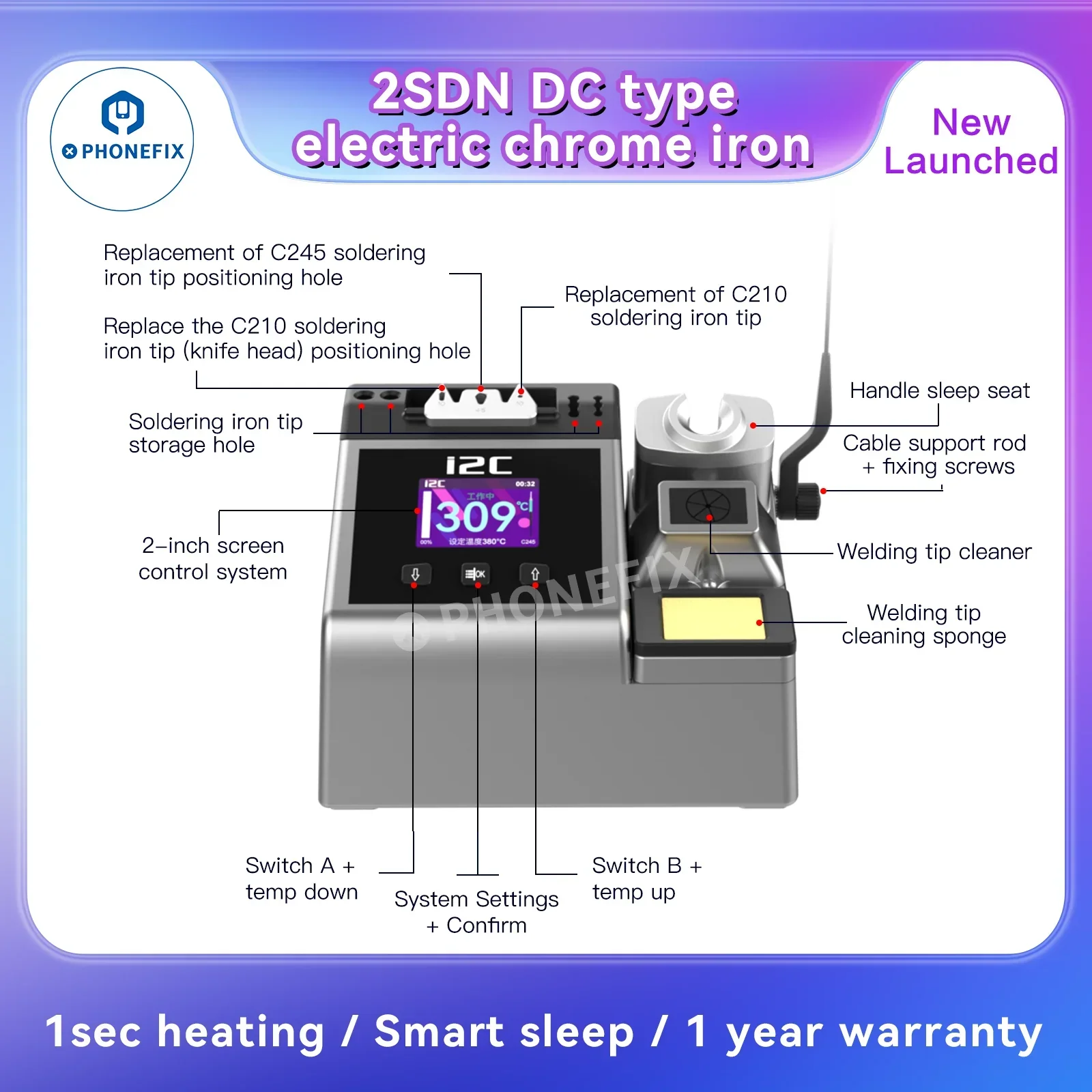 180W 110-250V i2C 2SDN Soldering Station With T115 T210 T245 Handle - Image 8