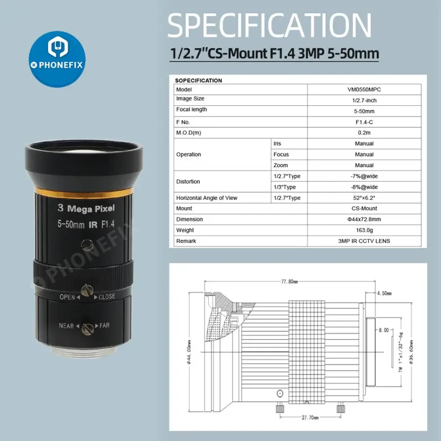 2.0MP 1080p Live Stream Camera 5.0-50mm F1.4 CCTV Lens - Image 4