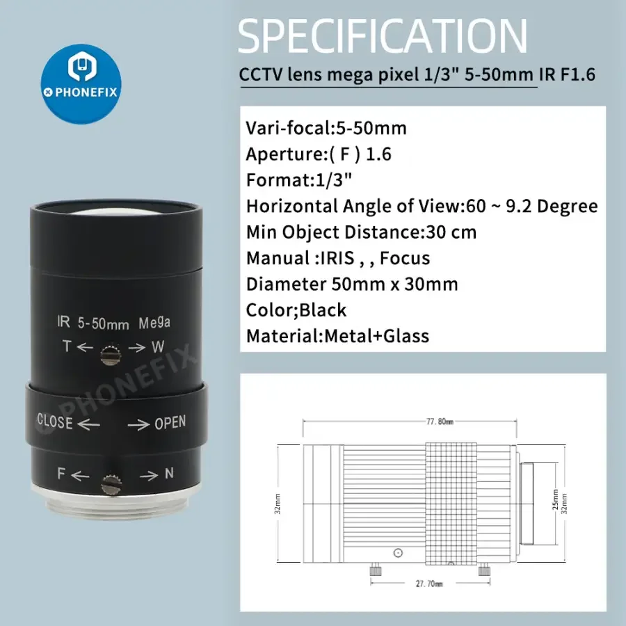 2.0MP CMOS Industry Camera 5.0-50mm IR F1.6 CCTV Lens - Image 10