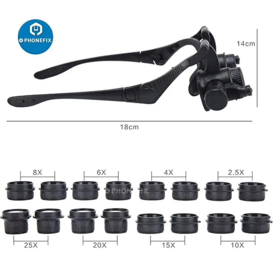 2.5X-25X Binocular Head Loupe With LED Light Magnifier Repair Tool - Image 10