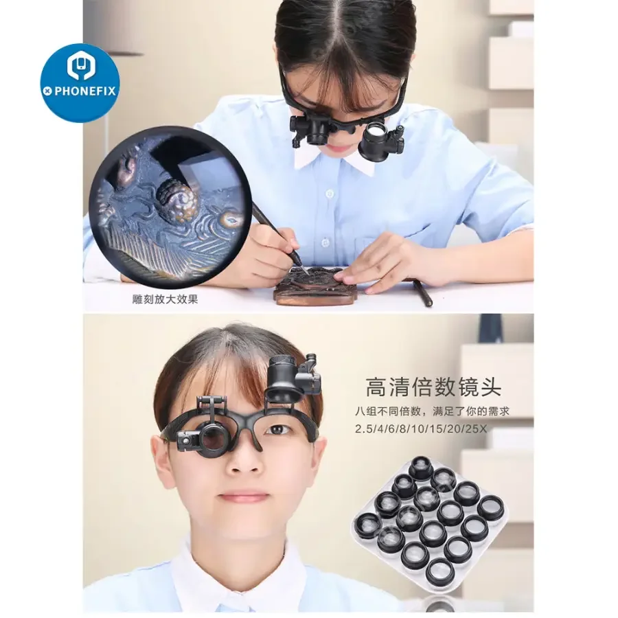 2.5X-25X Binocular Head Loupe With LED Light Magnifier Repair Tool - Image 4