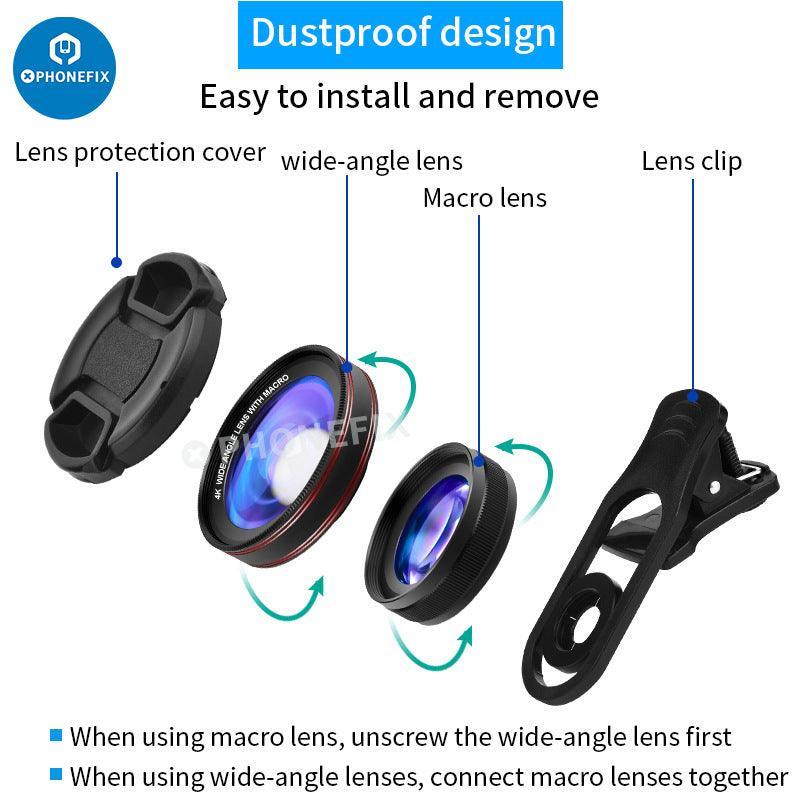 2 In 1 4K HD Wide-angle Macro Lens with LED Lamp for Phone Camera - Image 4