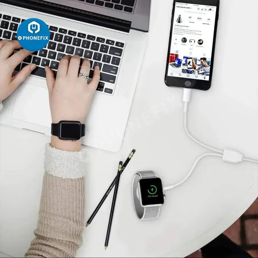 2 In 1 Portable USB Charger Cable For Apple Watch iPhone iPad - Image 4