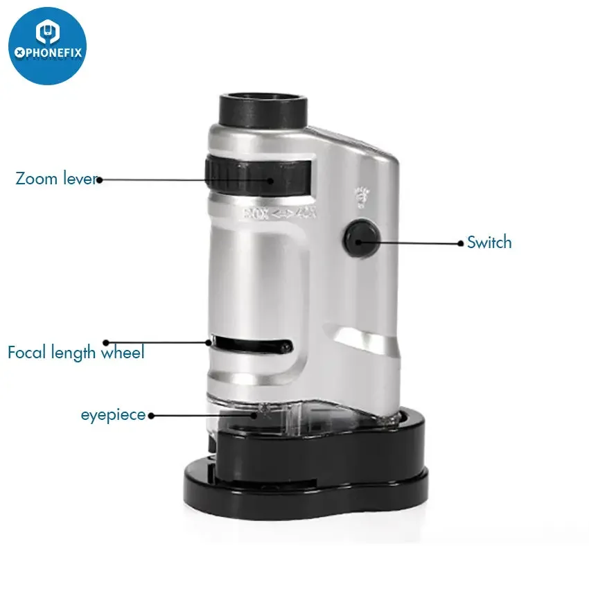 20-40X LED Lighted Pocket Microscope Zoom Magnifier with Slide Base - Image 8