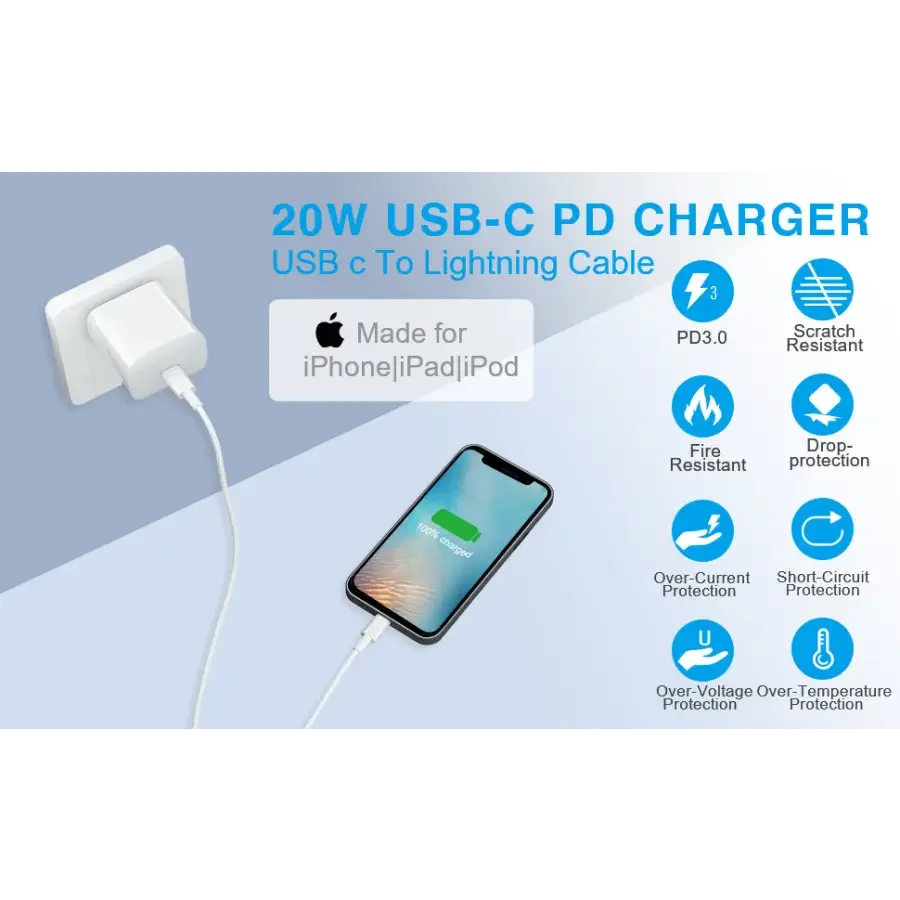 20W Certified USB C Fast Wall Charger For Apple USB-C Power Adapter - Image 8