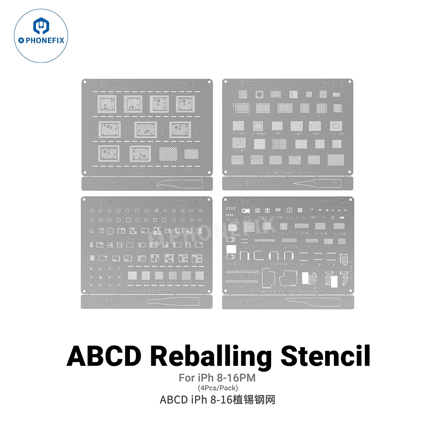 2UUL BG01 ABCD Reballing Stencil for iPhone 8-16 Pro Max All Chips - Image 4