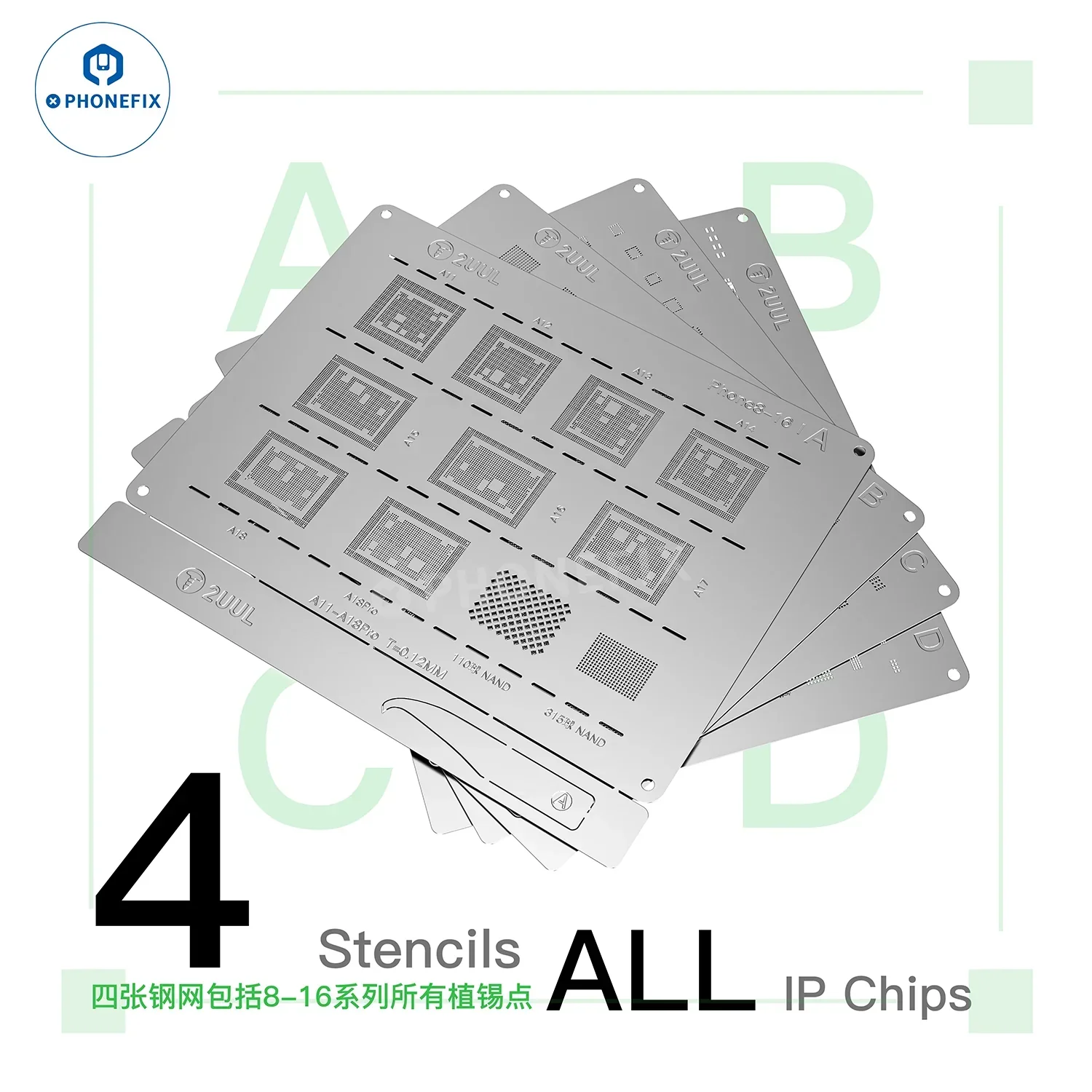 2UUL BG01 ABCD Reballing Stencil for iPhone 8-16 Pro Max All Chips - Image 5