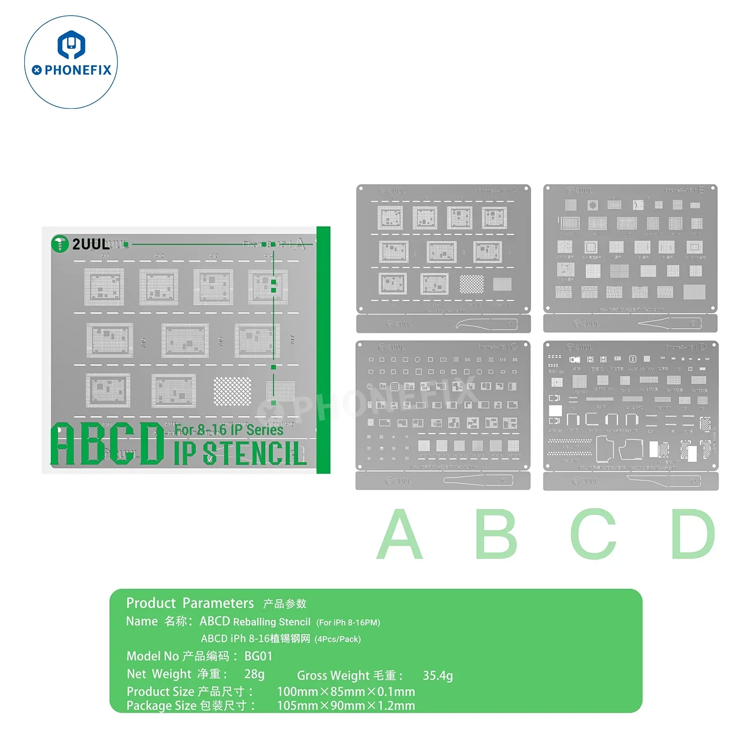 2UUL BG01 ABCD Reballing Stencil for iPhone 8-16 Pro Max All Chips - Image 9
