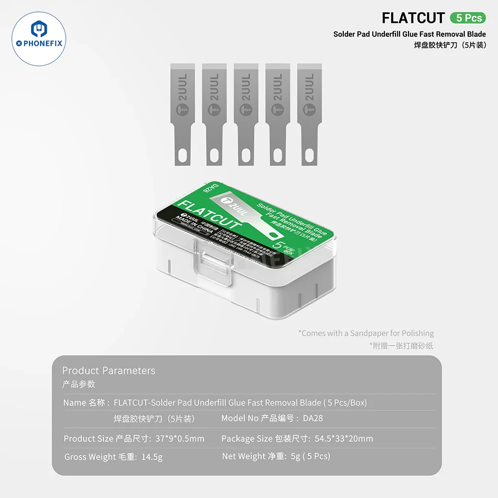 2UUL DA28 FlatCut No.11 Mobile IC Solder Pad Underfill Glue Removal Blade - Image 7