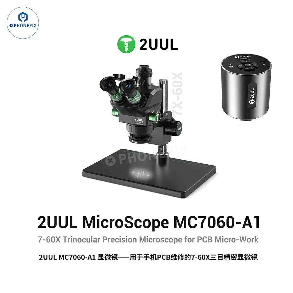 2UUL MC7060-A1 7-60X PCB Micro-Soldering Trinocular Microscope - Image 10