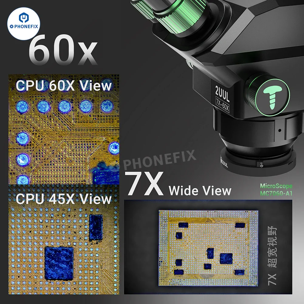 2UUL MC7060-A1 7-60X PCB Micro-Soldering Trinocular Microscope - Image 2