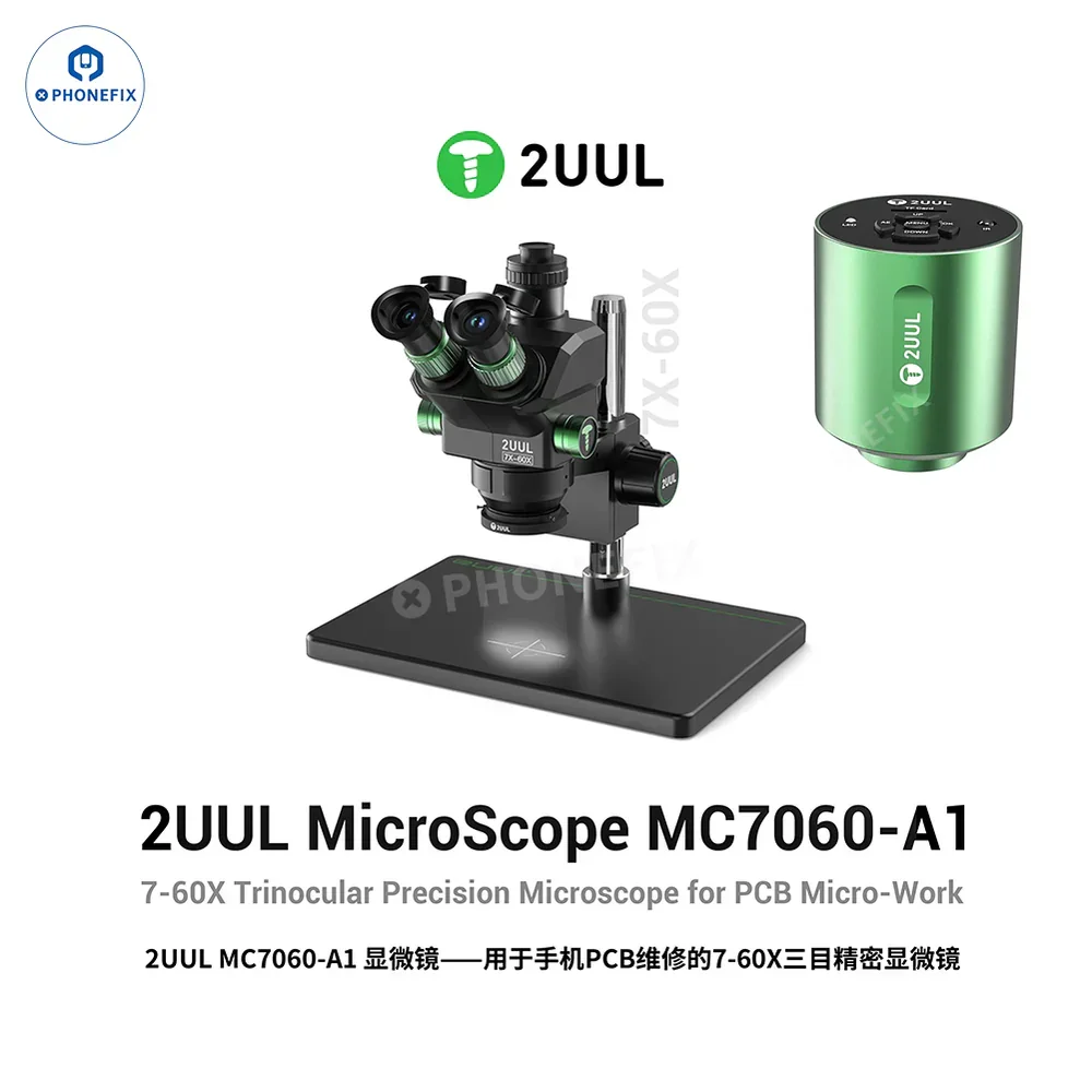 2UUL MC7060-A1 7-60X PCB Micro-Soldering Trinocular Microscope - Image 9