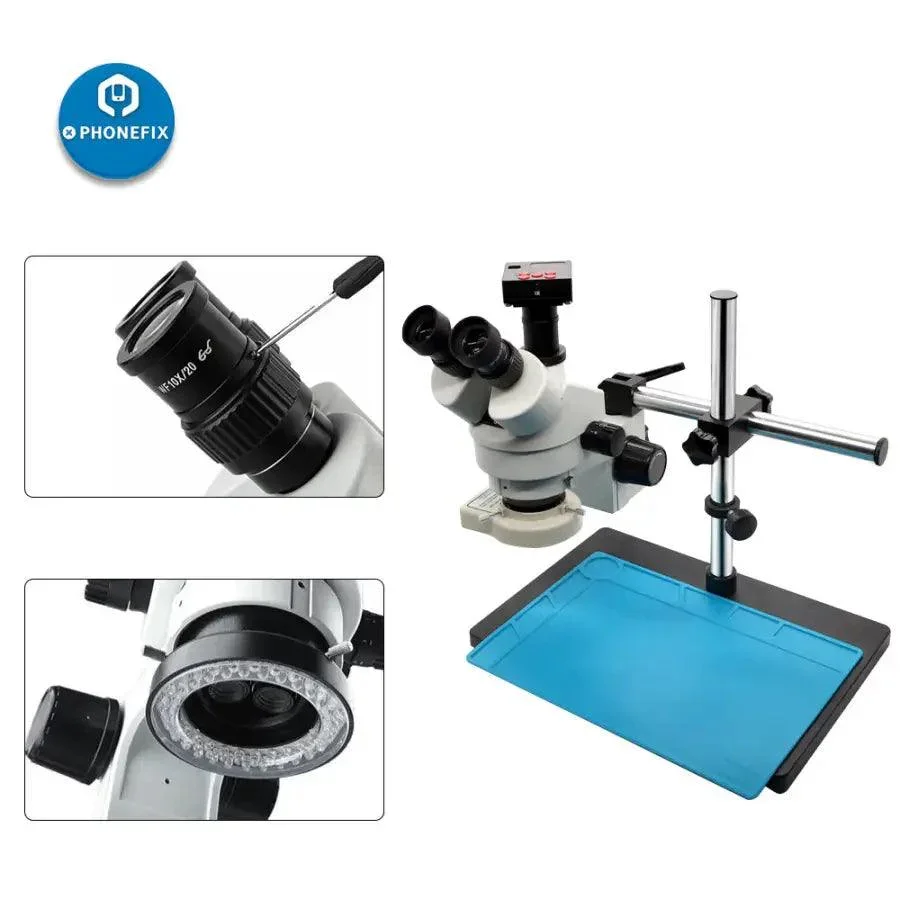 3.5-90X White Trinocular Stereo Microscope With Camera for Phone Soldering - Image 11