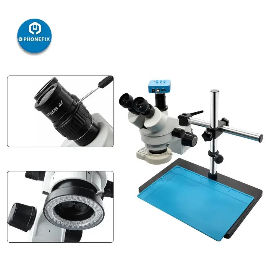 3.5-90X White Trinocular Stereo Microscope With Camera for Phone Soldering - Image 7