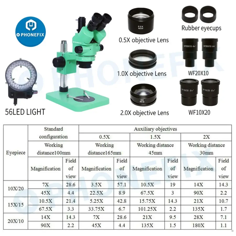3.5X-180X Green Trinocular Stereo Zoom Microscope For Phone PCB Repair - Image 15