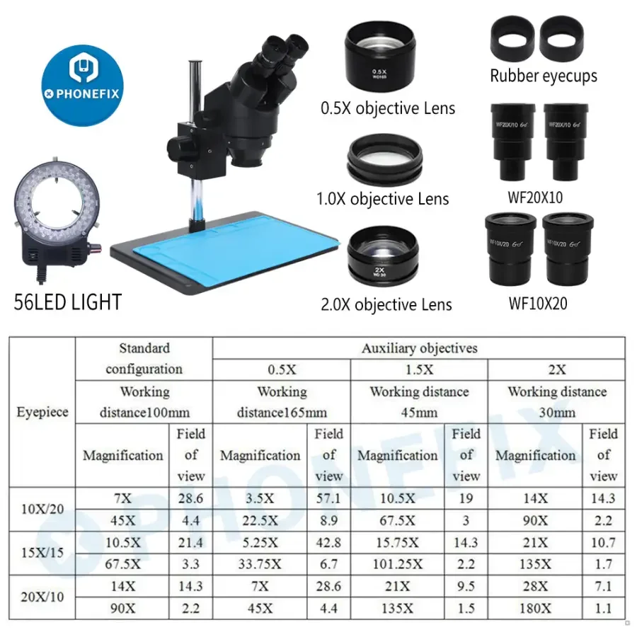 3.5X-90X Binocular Stereo Microscope With 56 Adjustable LED Light - Image 12