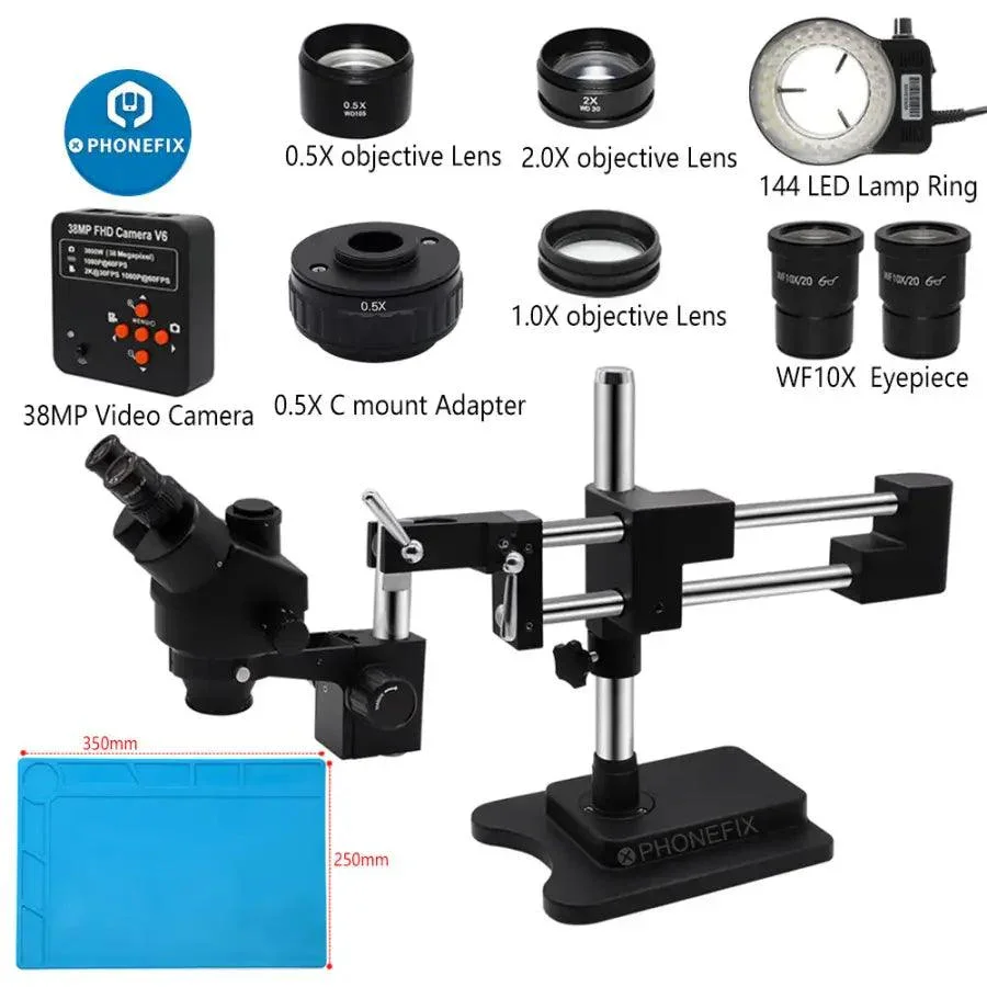 3.5X-90X Black Double Boom Stand Zoom Trinocular Stereo Microscope - Image 2