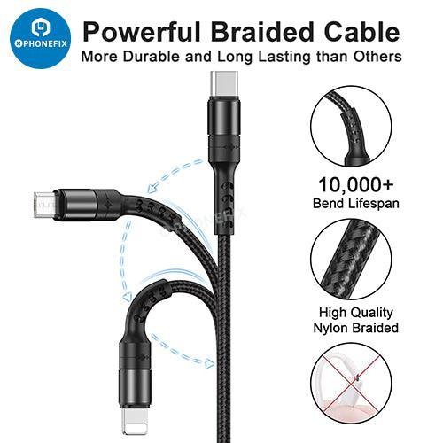 3 In 1 Apple Lightning Type-C Micro USB Phone Tablet Charging Cable - Image 3