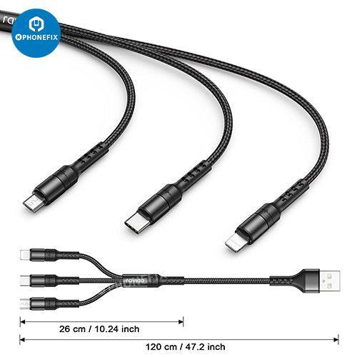 3 In 1 Apple Lightning Type-C Micro USB Phone Tablet Charging Cable - Image 5
