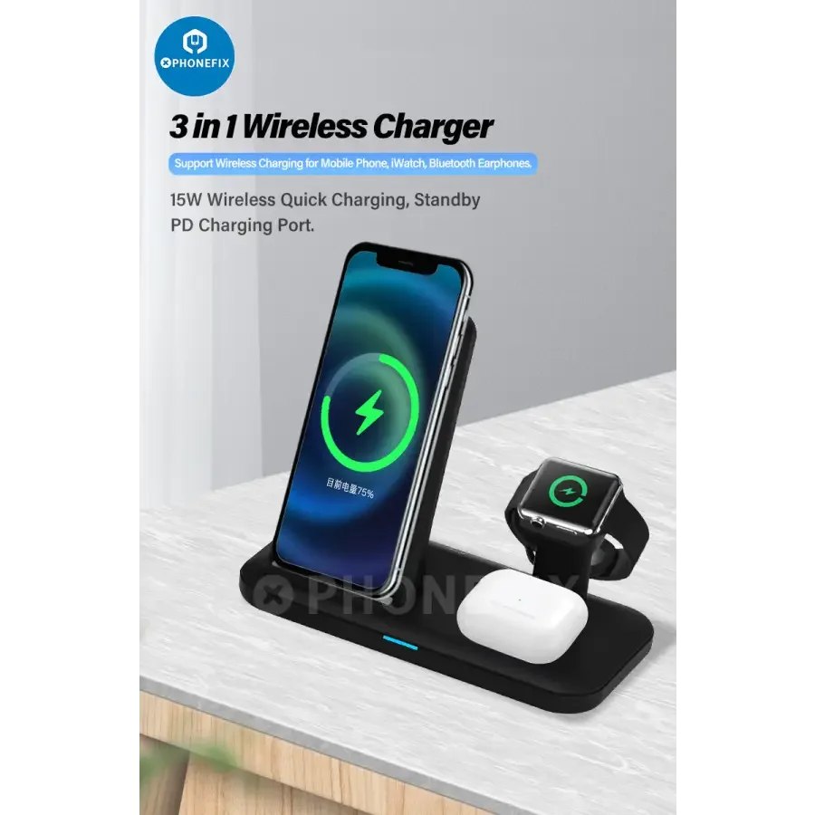 3 in 1 Wireless Charging Station Fast Charger for Phone iWatch AirPods - Image 6