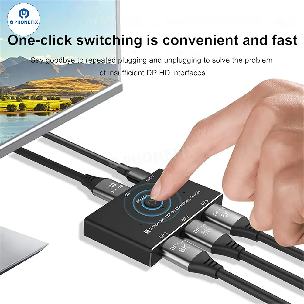 3-Port 8K DP Bi-Directional Switch 30Hz HD DP1.4 Video Converter - Image 3
