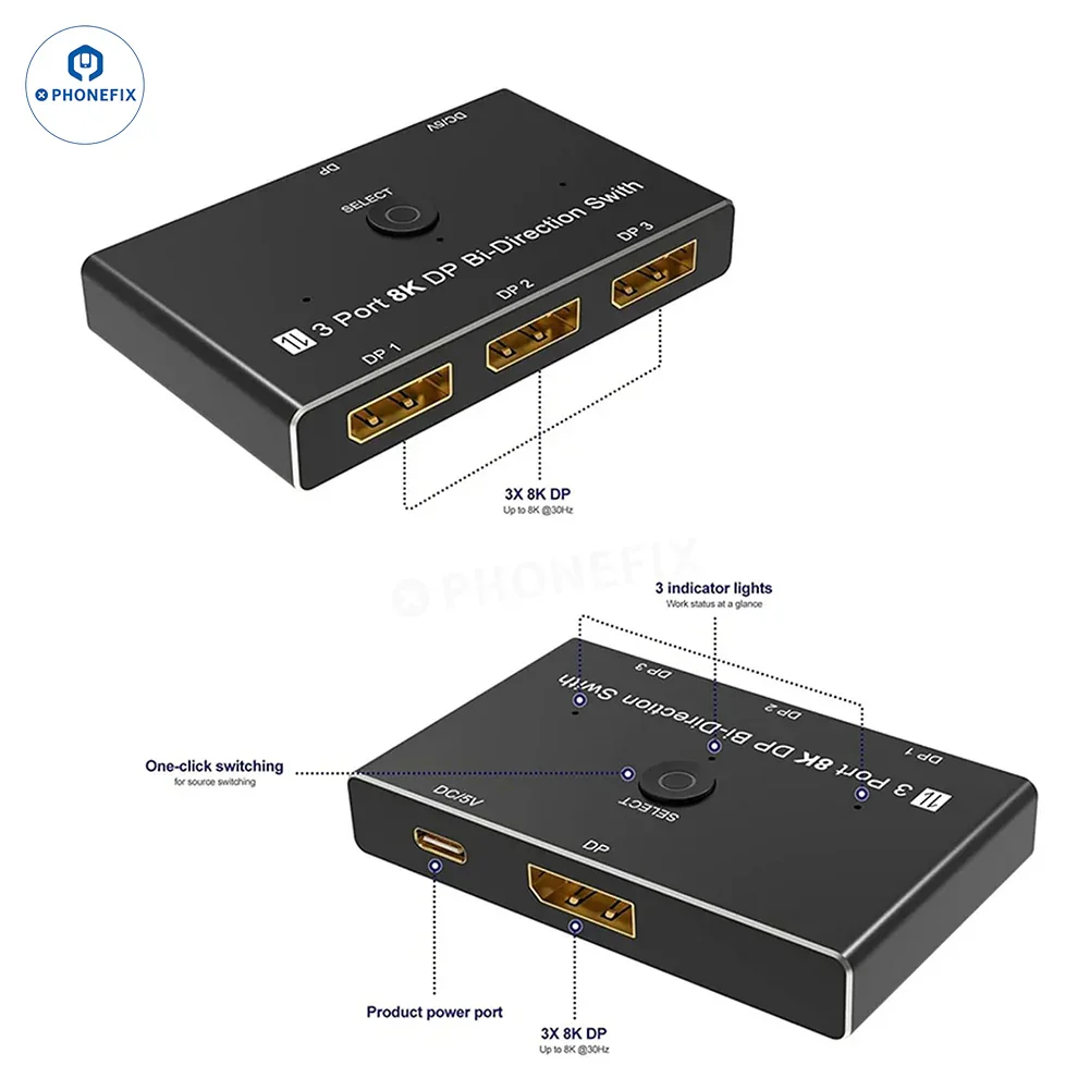 3-Port 8K DP Bi-Directional Switch 30Hz HD DP1.4 Video Converter - Image 8