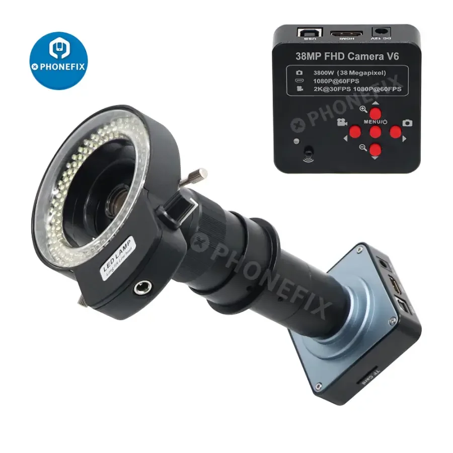 38MP 1080P FHD HDMI USB Microscope Camera 180X C-Mount Lens Light - Image 2
