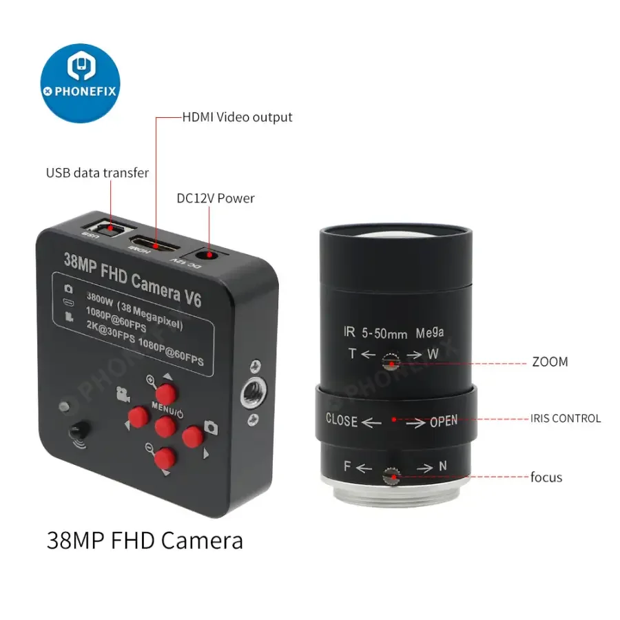 38MP 60FPS 3800W Camera 5.0-50mm F1.6 Lens Lens Industry Live Camera - Image 2