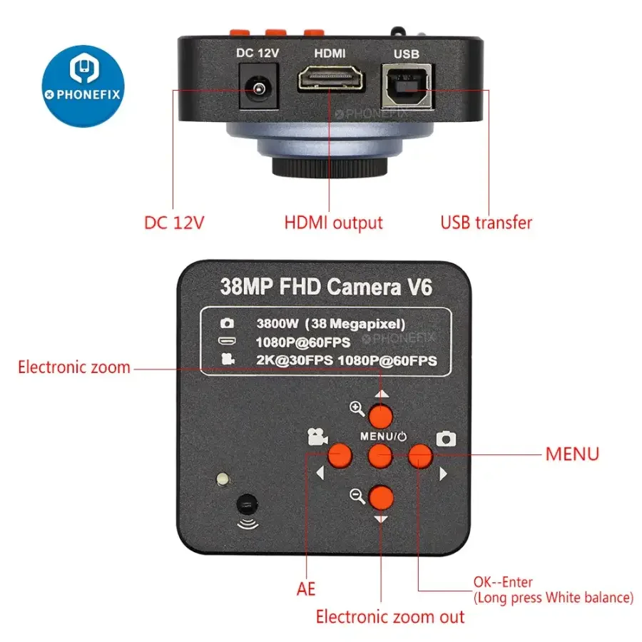 38MP 60FPS HD HDMI Microscope Industrial Camera iPhone Soldering Repair - Image 5